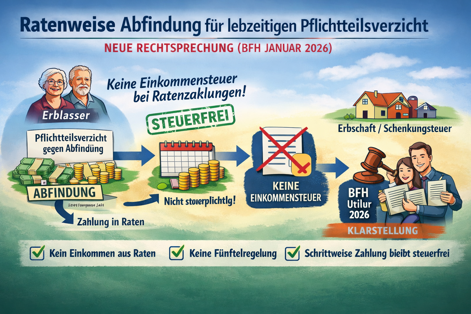 Ratenweise Erfüllung einer Abfindung für einen lebzeitigen Pflichtteilsverzicht – keine Einkommensteuerpflicht
